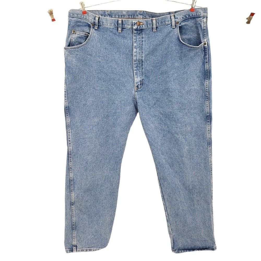 Wrangler Mens Rugged Wear Jeans Size 50x32 100% Cotton Light Blue Wash